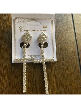 New Silver Cross Rhinestone Clip Earrings